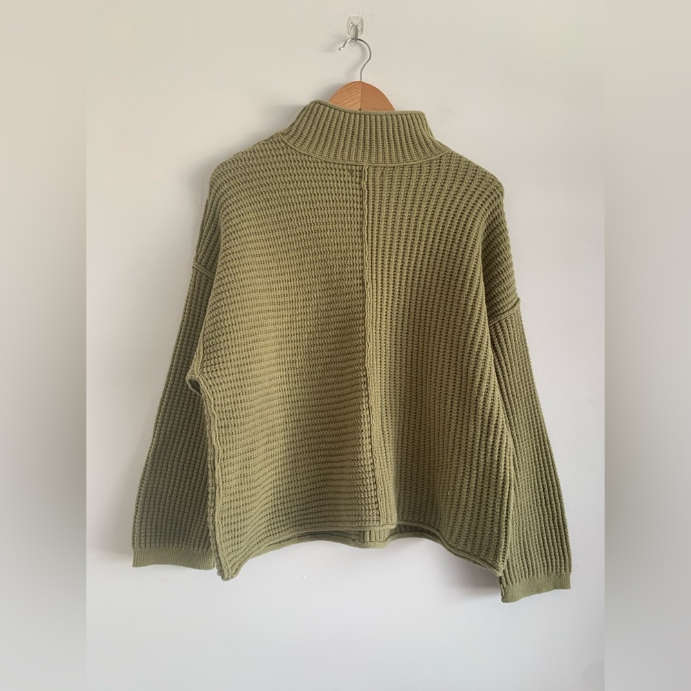 Sonoma waffle knit sweater in avocado green with loose turtle neck